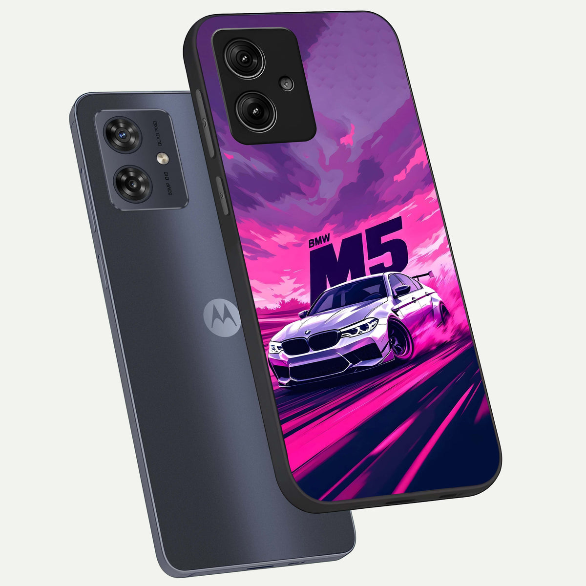  MS Neon Car phone case For Moto G54 showing premium glass back cover with detailed artwork