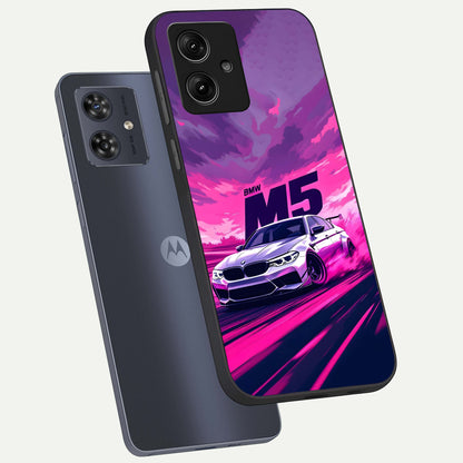  MS Neon Car phone case For Moto G54 showing premium glass back cover with detailed artwork
