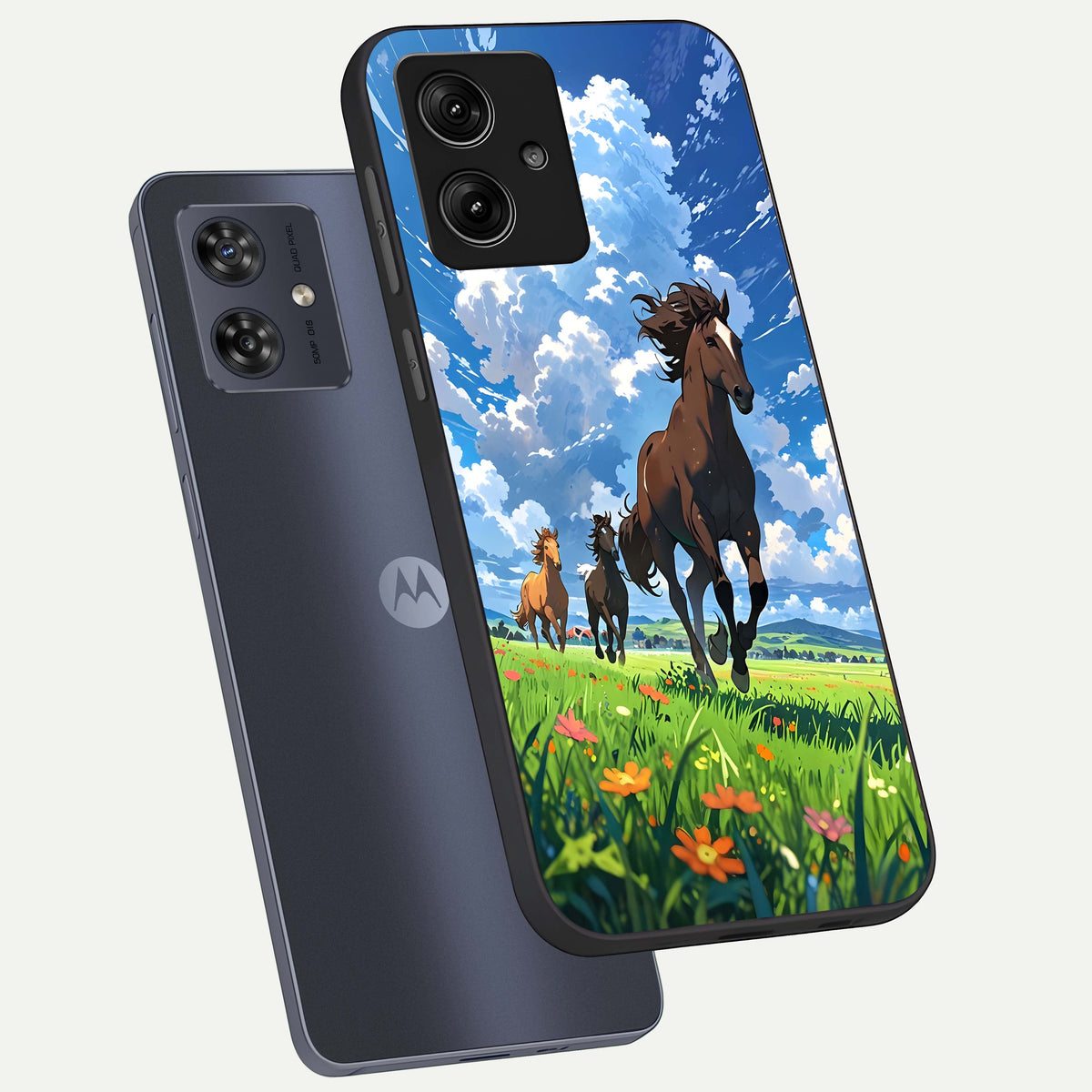  Majestic Horses Galloping phone case For Moto G54 showing premium glass back cover with detailed artwork