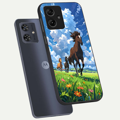  Majestic Horses Galloping phone case For Moto G54 showing premium glass back cover with detailed artwork