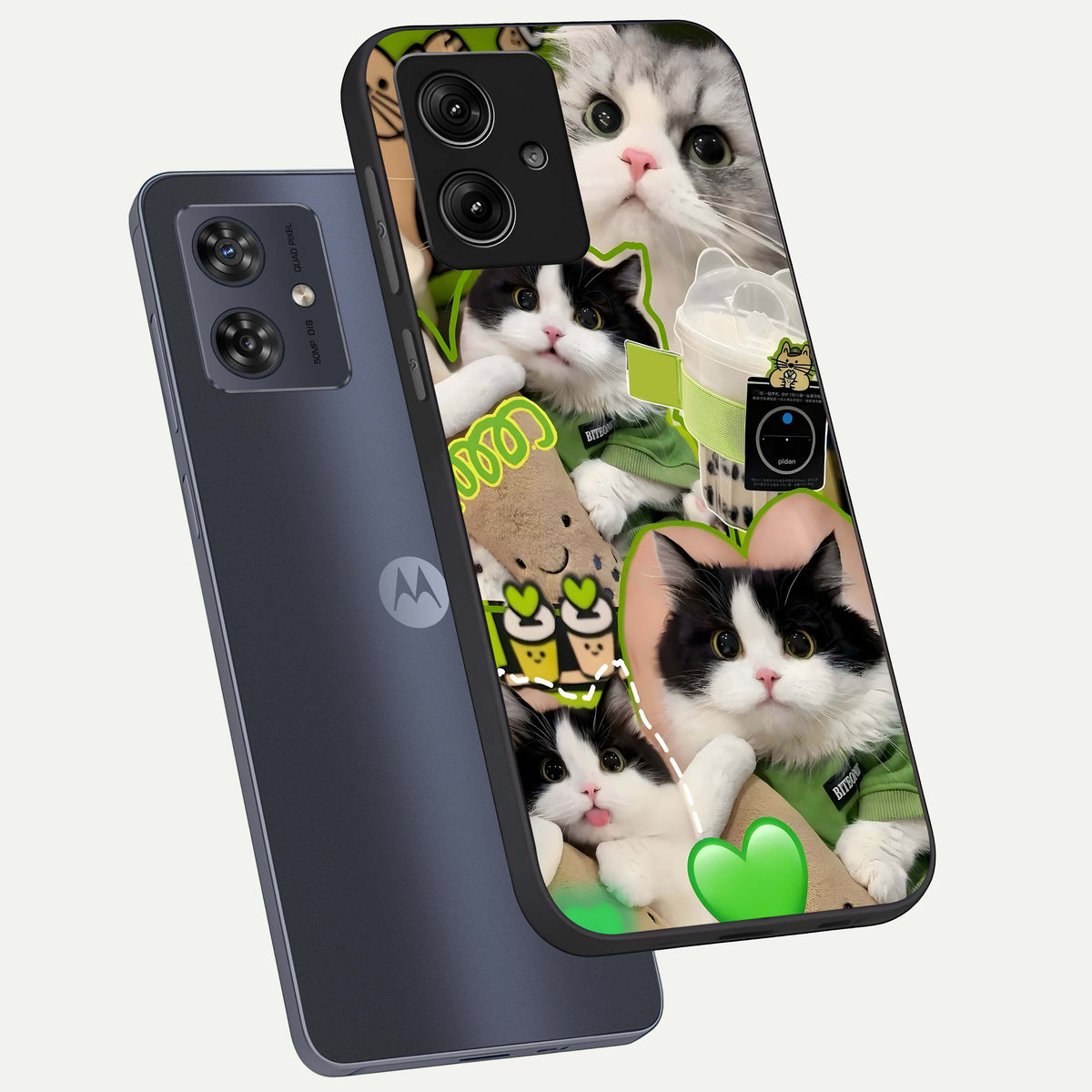 Matcha Cats Mood phone case For Moto G54 showing premium glass back cover with detailed artwork