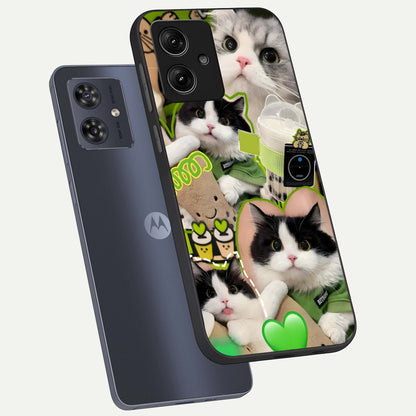  Matcha Cats Mood phone case For Moto G54 showing premium glass back cover with detailed artwork