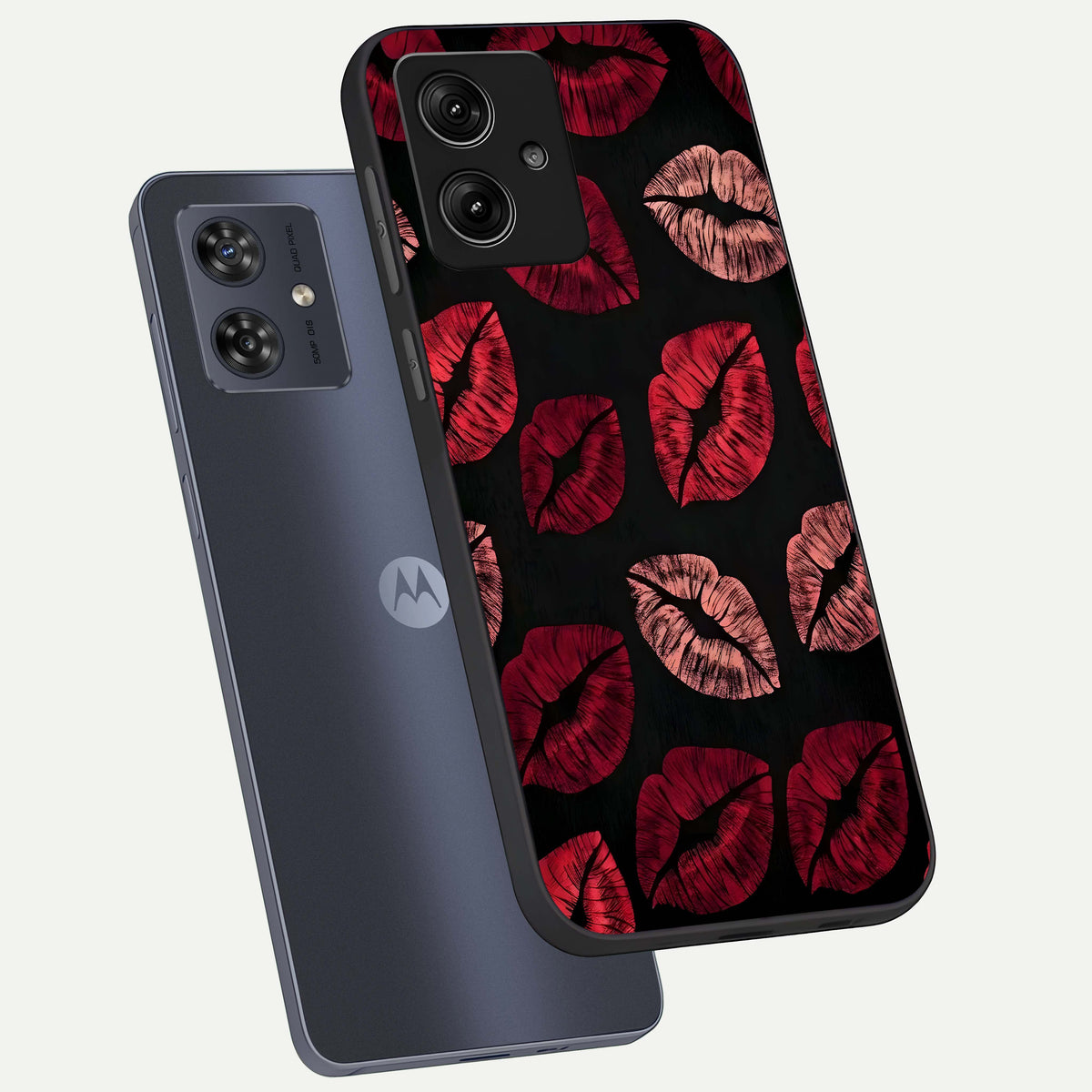  Midnight Kiss Love phone case For Moto G54 showing premium glass back cover with detailed artwork