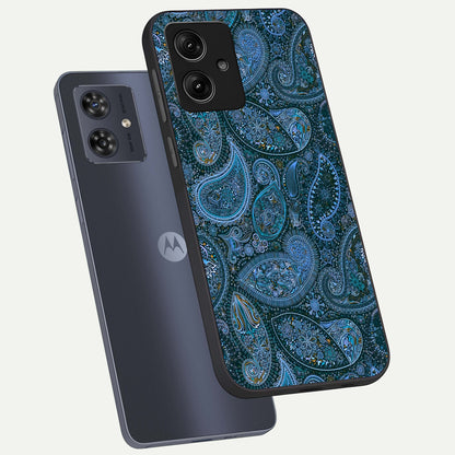  Midnight Paisley Glow phone case For Moto G54 showing premium glass back cover with detailed artwork