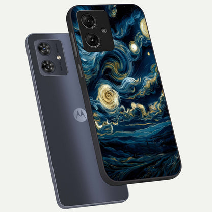  Midnight Sky Whirl phone case For Moto G54 showing premium glass back cover with detailed artwork