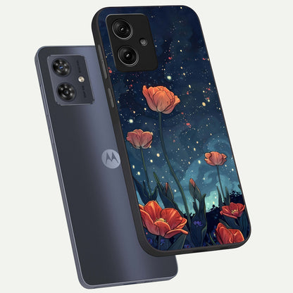  Midnight Tulip Glow phone case For Moto G54 showing premium glass back cover with detailed artwork
