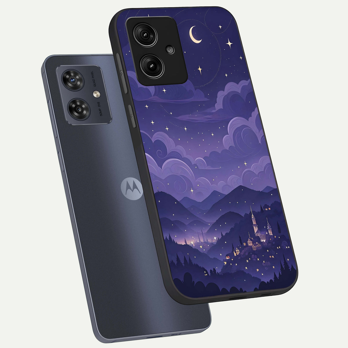  Minimal Night View phone case For Moto G54 showing premium glass back cover with detailed artwork