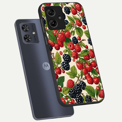  Mixed Berry Collage phone case For Moto G54 showing premium glass back cover with detailed artwork