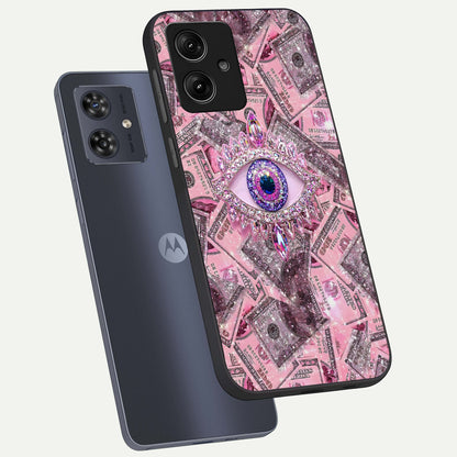  Money Eye Luxe phone case For Moto G54 showing premium glass back cover with detailed artwork