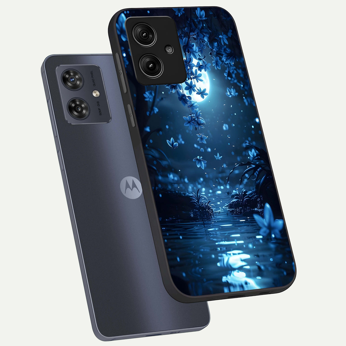  Moonlight Petal Dream phone case For Moto G54 showing premium glass back cover with detailed artwork