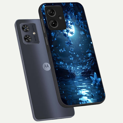  Moonlight Petal Dream phone case For Moto G54 showing premium glass back cover with detailed artwork