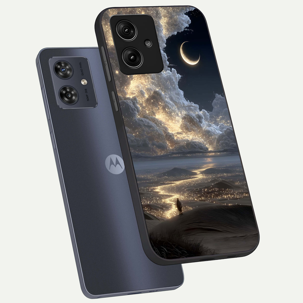  Moonlight Spark Path phone case For Moto G54 showing premium glass back cover with detailed artwork