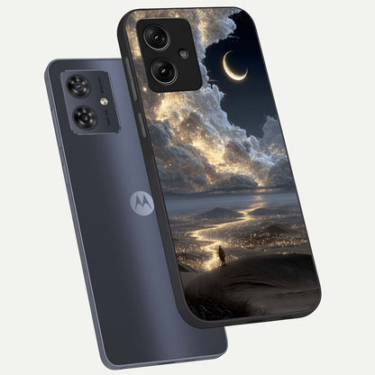  Moonlight Spark Path phone case For Moto G54 showing premium glass back cover with detailed artwork
