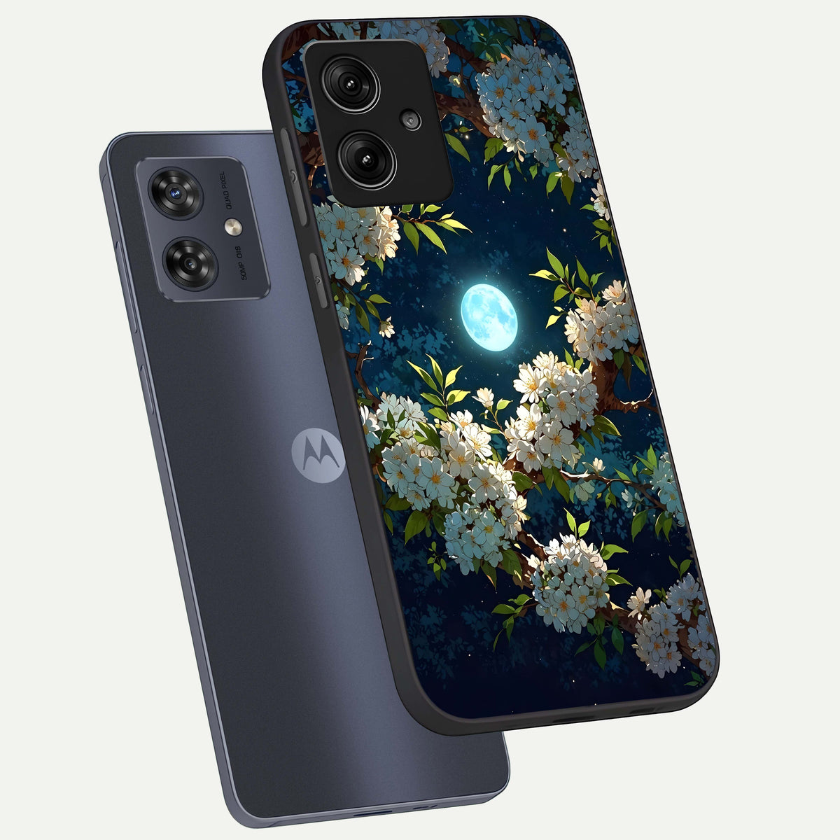  Moonlit Blossom Dream phone case For Moto G54 showing premium glass back cover with detailed artwork