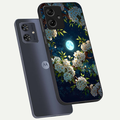  Moonlit Blossom Dream phone case For Moto G54 showing premium glass back cover with detailed artwork