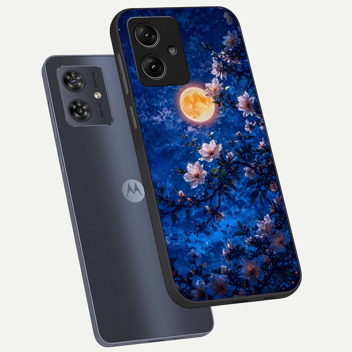  Moonlit Blossoms Night phone case For Moto G54 showing premium glass back cover with detailed artwork