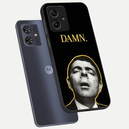  Mr Bean Damn phone case For Moto G54 showing premium glass back cover with detailed artwork