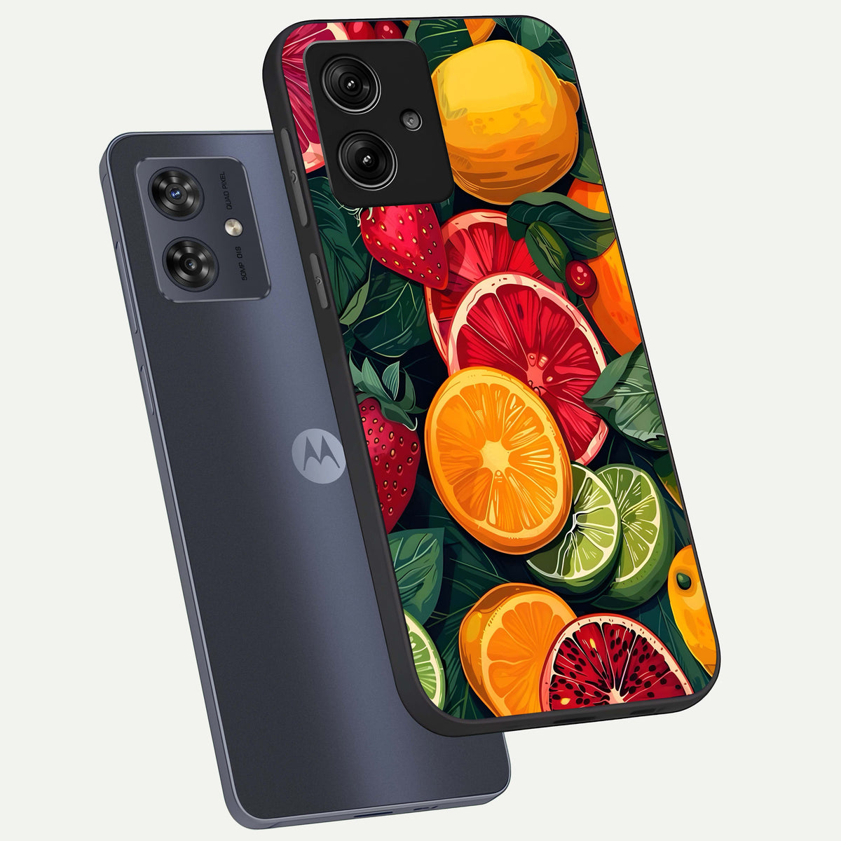  Multiple Fruits phone case For Moto G54 showing premium glass back cover with detailed artwork