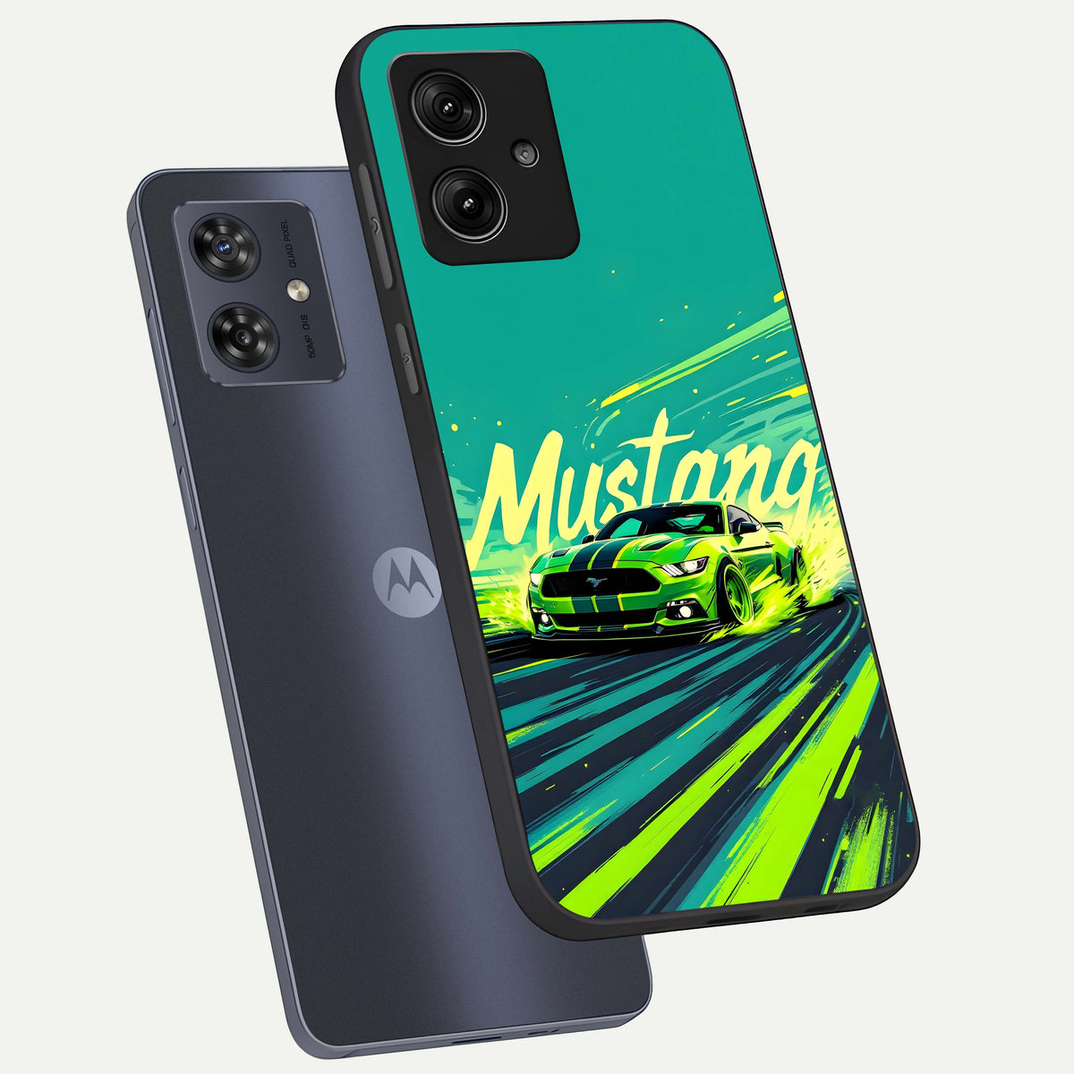  Mustang Bang phone case For Moto G54 showing premium glass back cover with detailed artwork