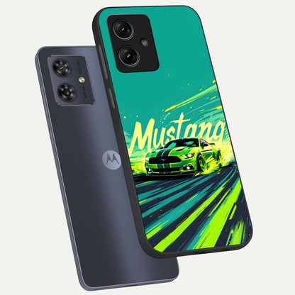  Mustang Bang phone case For Moto G54 showing premium glass back cover with detailed artwork