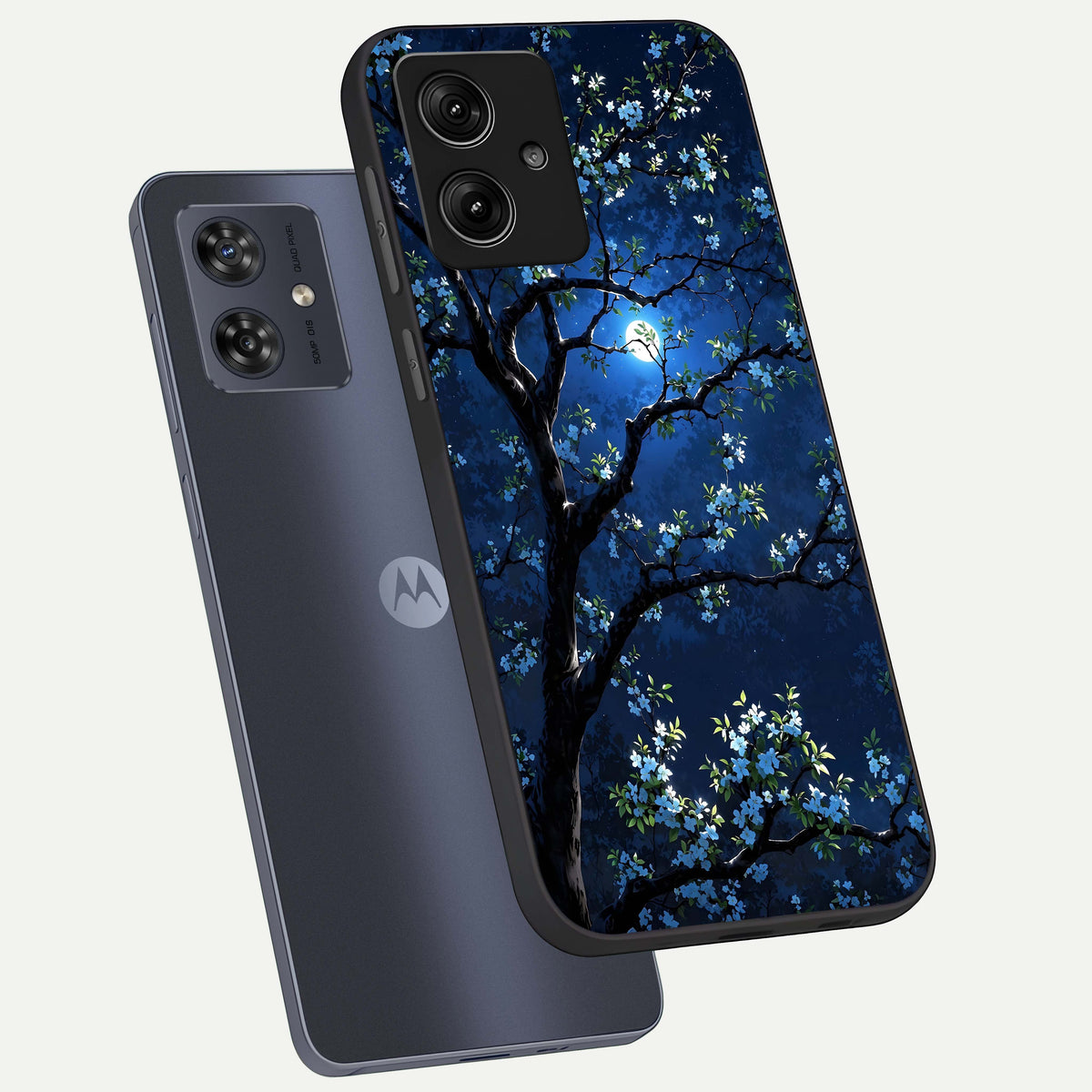  Mystic Floral Night phone case For Moto G54 showing premium glass back cover with detailed artwork