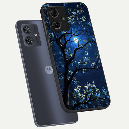  Mystic Floral Night phone case For Moto G54 showing premium glass back cover with detailed artwork