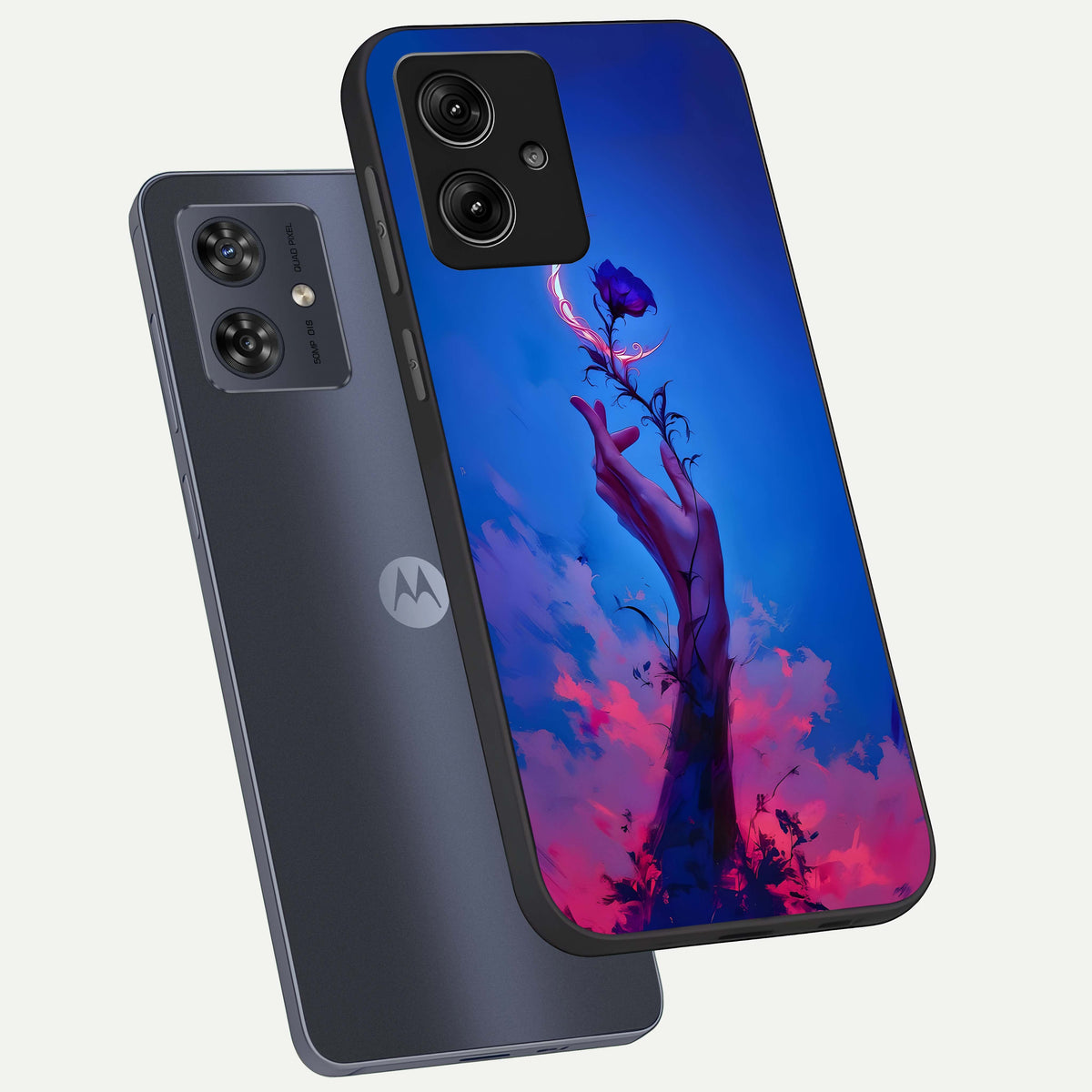  Mystic Hand phone case For Moto G54 showing premium glass back cover with detailed artwork