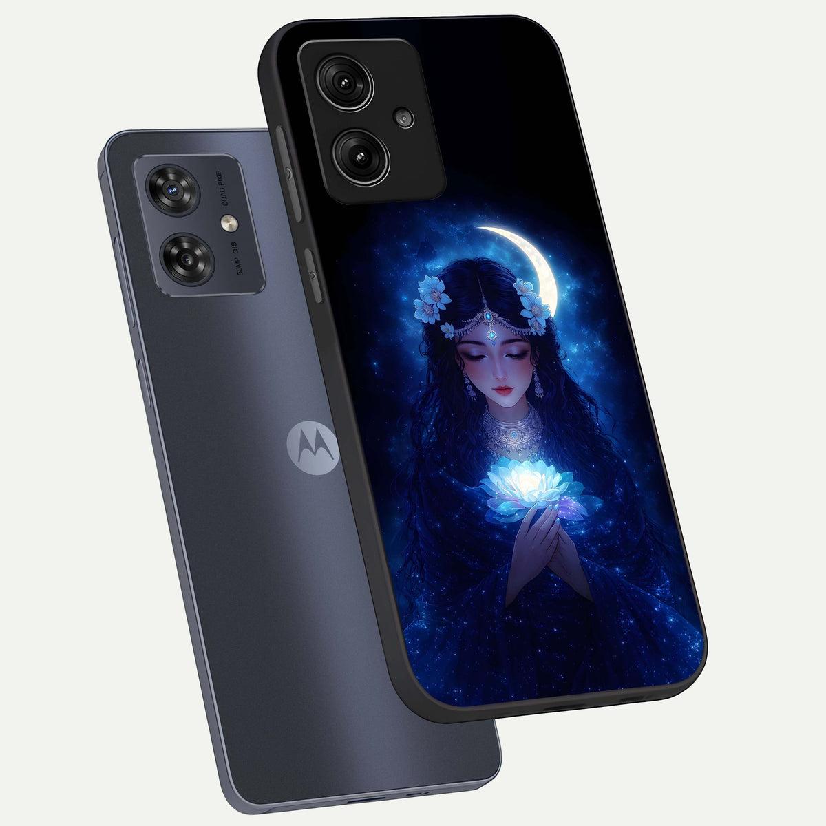  Mystic Moon Queen phone case For Moto G54 showing premium glass back cover with detailed artwork