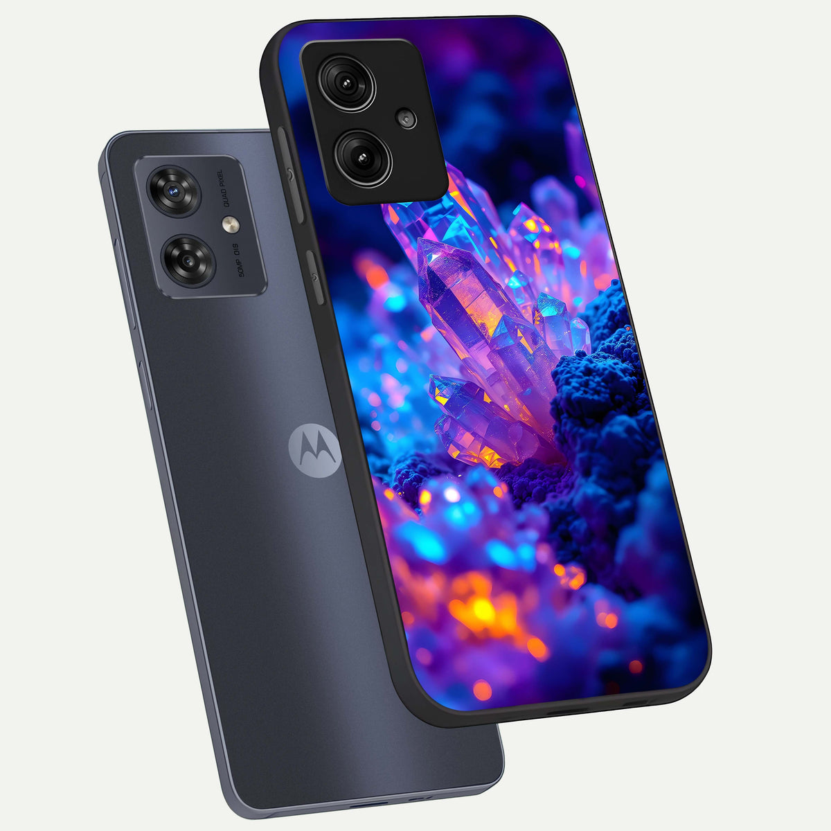  Neon Aura Shards phone case For Moto G54 showing premium glass back cover with detailed artwork