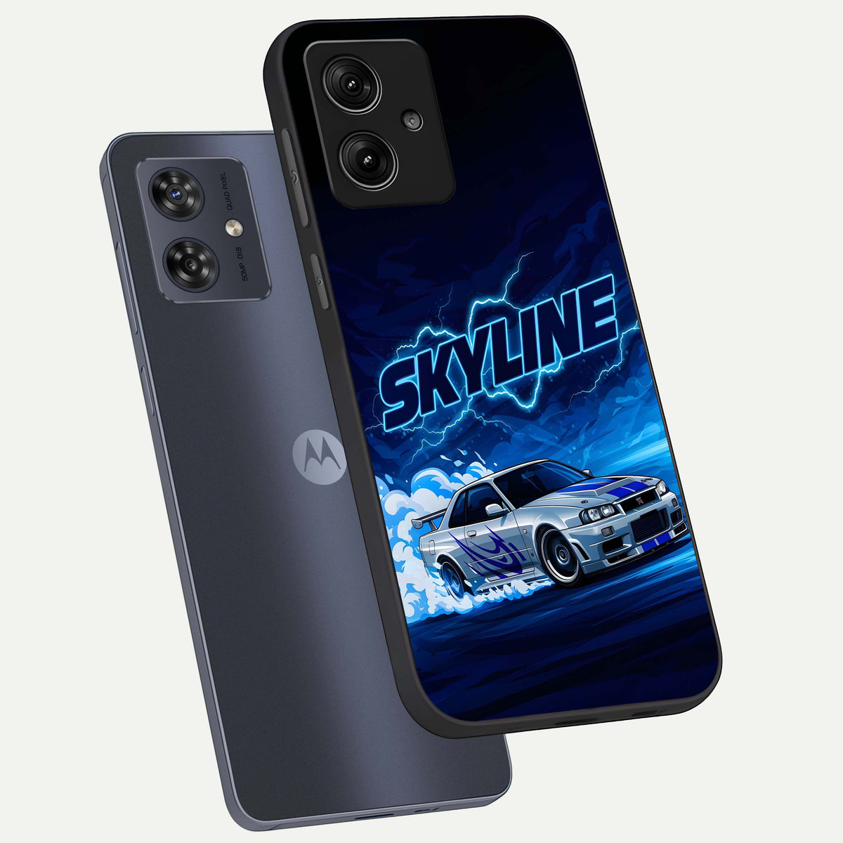  Neon Drift Beast phone case For Moto G54 showing premium glass back cover with detailed artwork