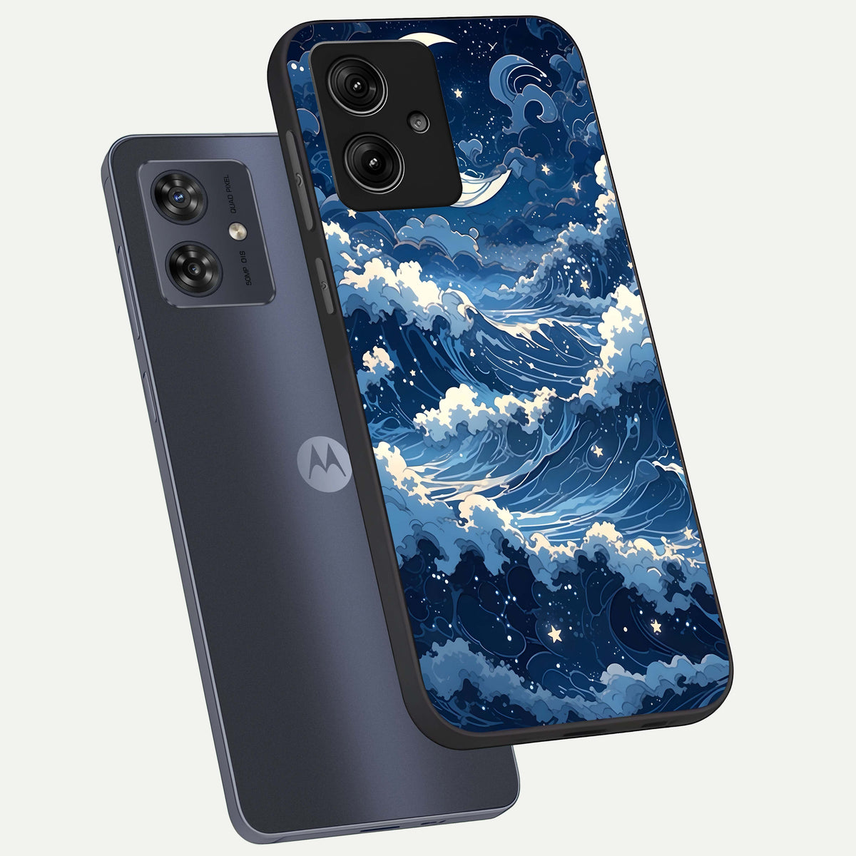  Ocean Moon Waves phone case For Moto G54 showing premium glass back cover with detailed artwork