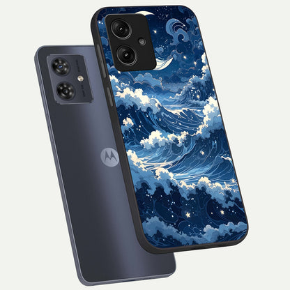  Ocean Moon Waves phone case For Moto G54 showing premium glass back cover with detailed artwork