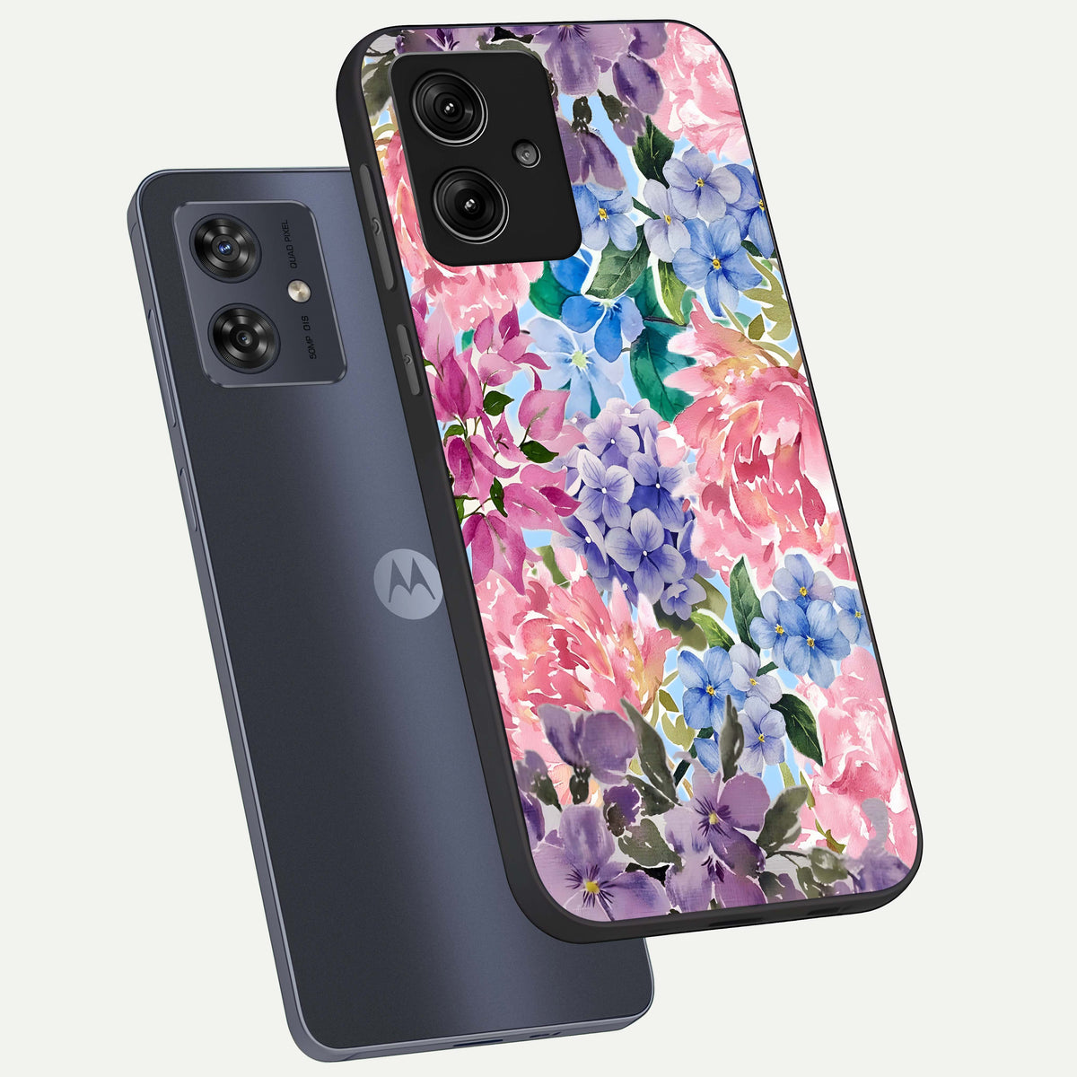  Pastel Floral Mix phone case For Moto G54 showing premium glass back cover with detailed artwork