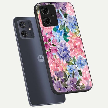  Pastel Floral Mix phone case For Moto G54 showing premium glass back cover with detailed artwork