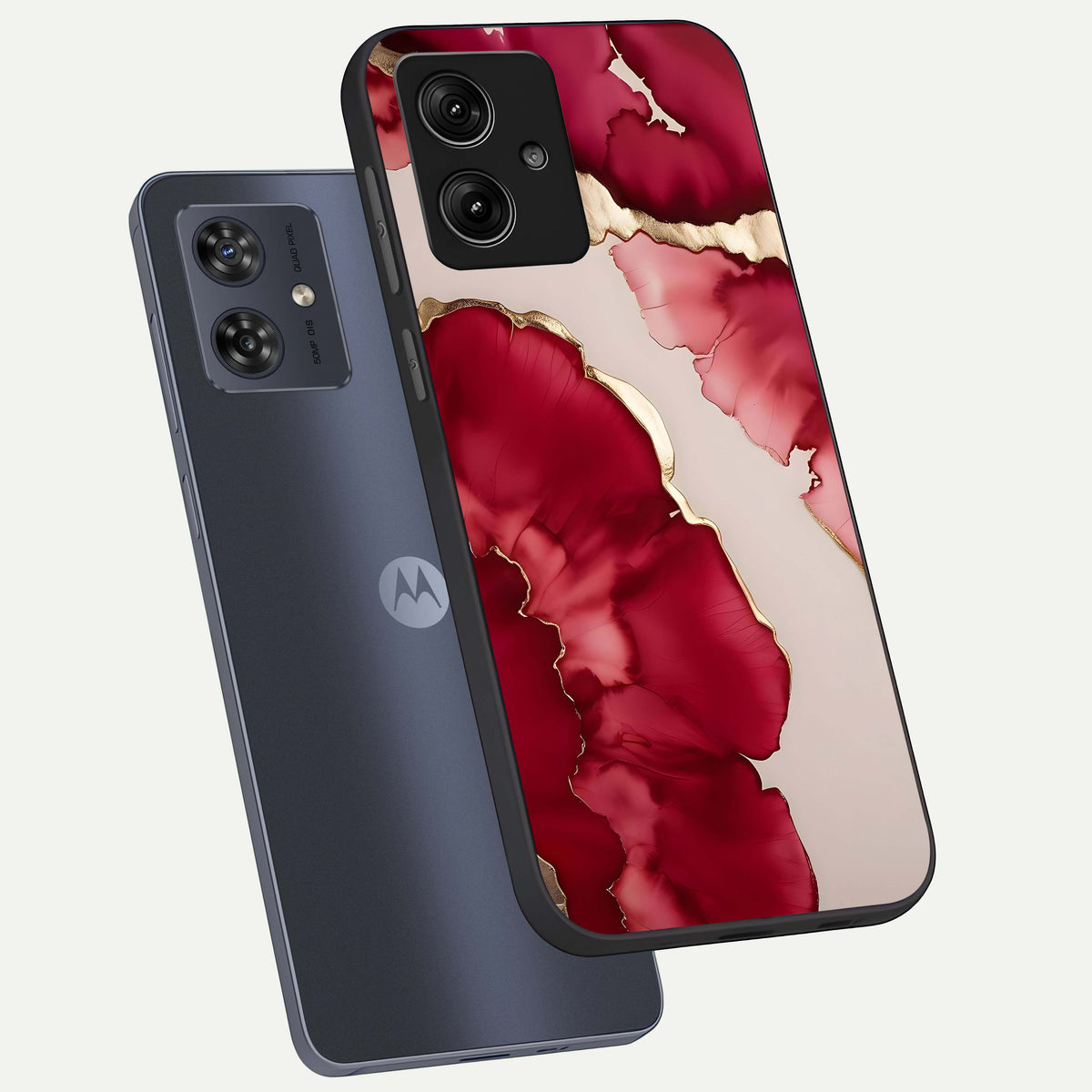  Pink And White Marble phone case For Moto G54 showing premium glass back cover with detailed artwork