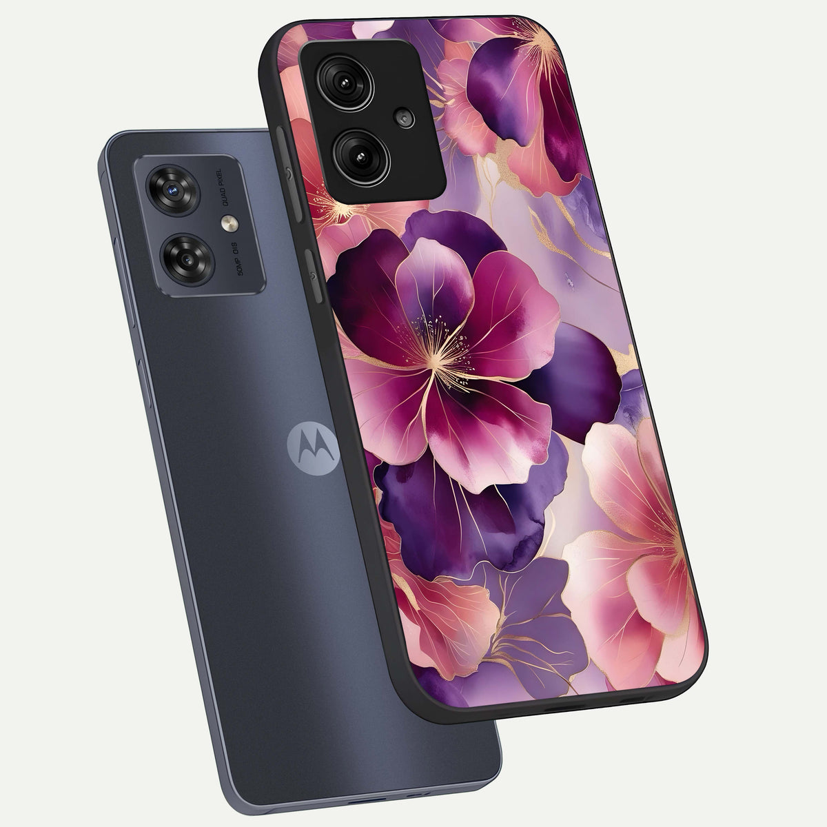 Pink Bouquet Florals phone case For Moto G54 showing premium glass back cover with detailed artwork