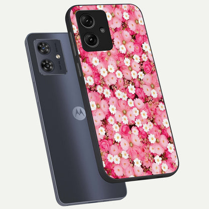  Pink Daisy Bliss phone case For Moto G54 showing premium glass back cover with detailed artwork