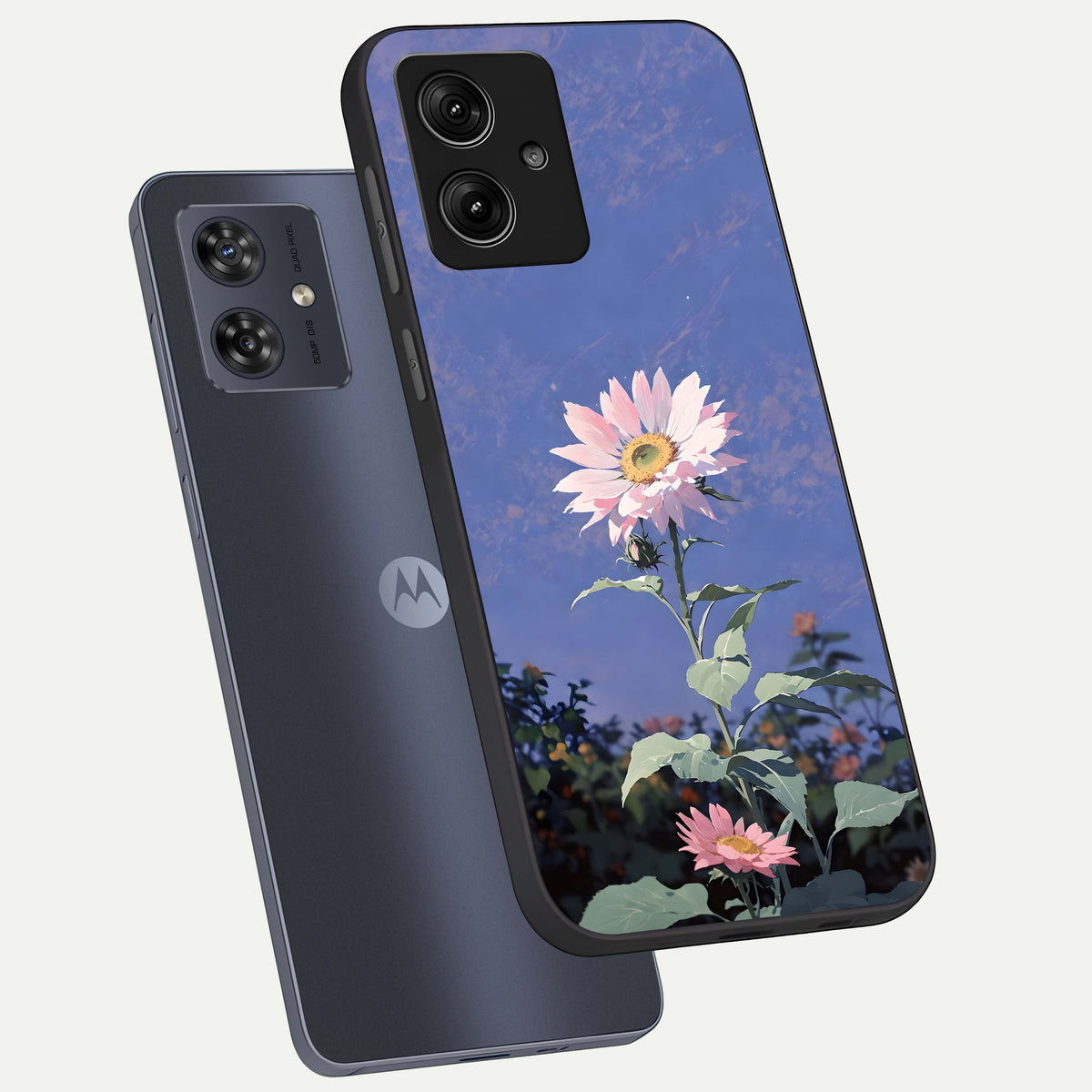  Pink Shells Outline phone case For Moto G54 showing premium glass back cover with detailed artwork