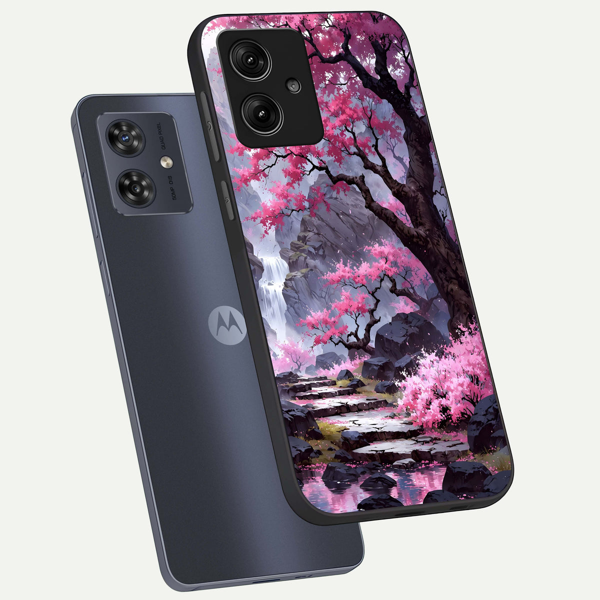  Pink Sunflower Glow phone case For Moto G54 showing premium glass back cover with detailed artwork