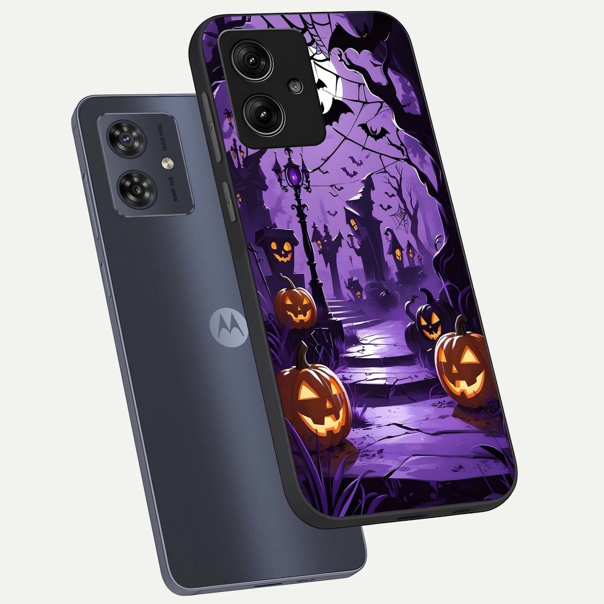  Pumpkin Patch Halloween phone case For Moto G54 showing premium glass back cover with detailed artwork