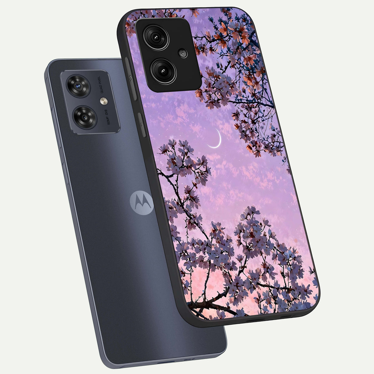  Purple Serenity Moon phone case For Moto G54 showing premium glass back cover with detailed artwork