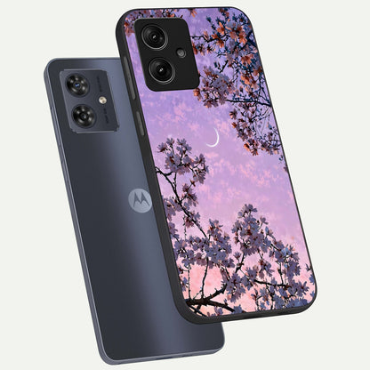  Purple Serenity Moon phone case For Moto G54 showing premium glass back cover with detailed artwork