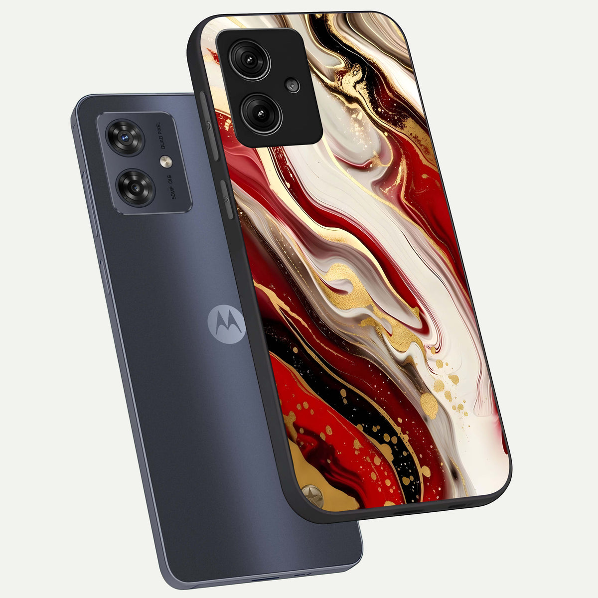  Red And White Marble phone case For Moto G54 showing premium glass back cover with detailed artwork