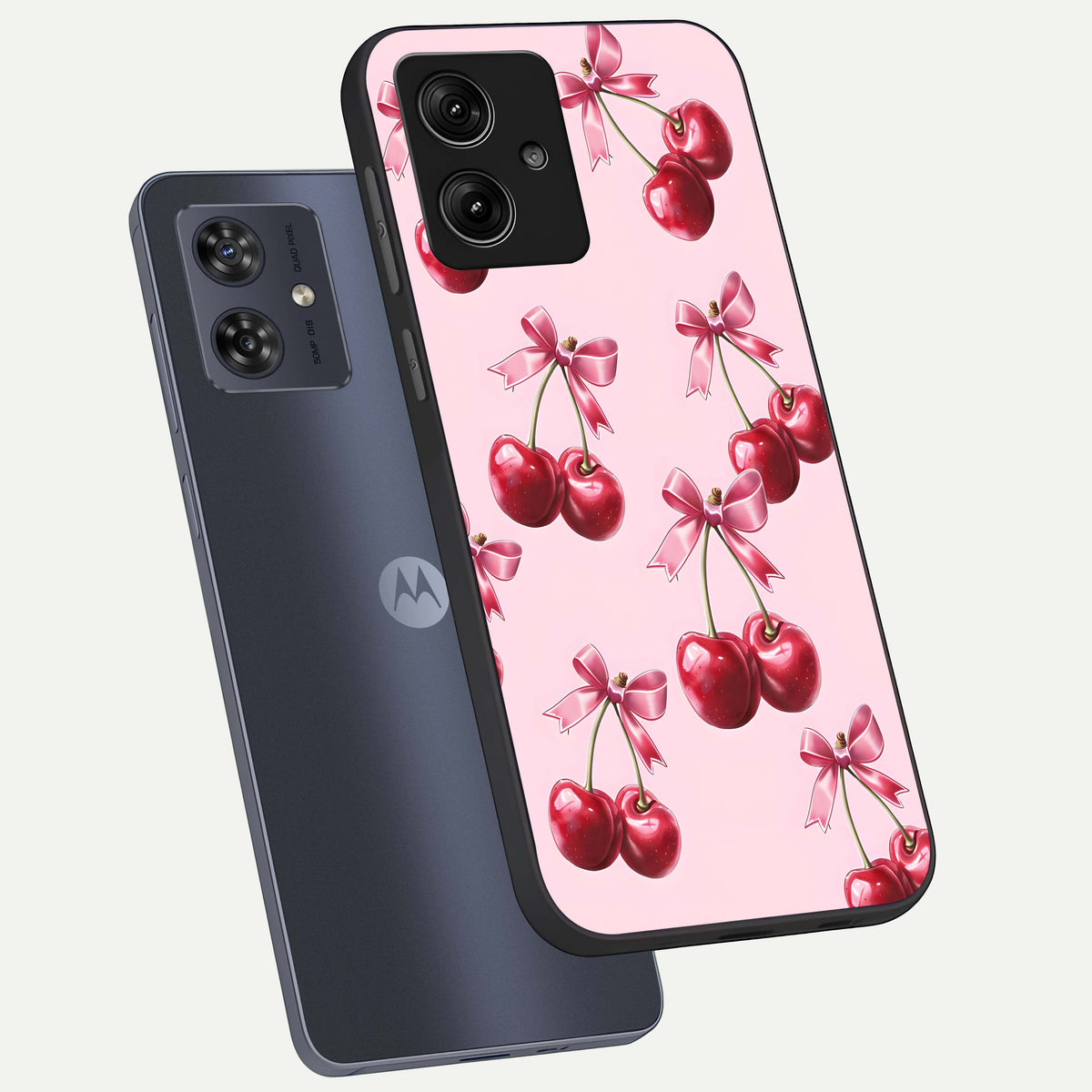 Red Cherries Pattern phone case For Moto G54 showing premium glass back cover with detailed artwork