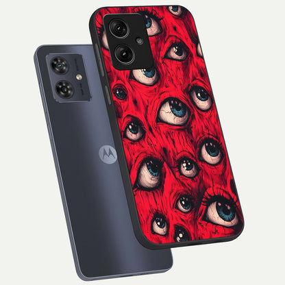  Red Eyes Pattern phone case For Moto G54 showing premium glass back cover with detailed artwork