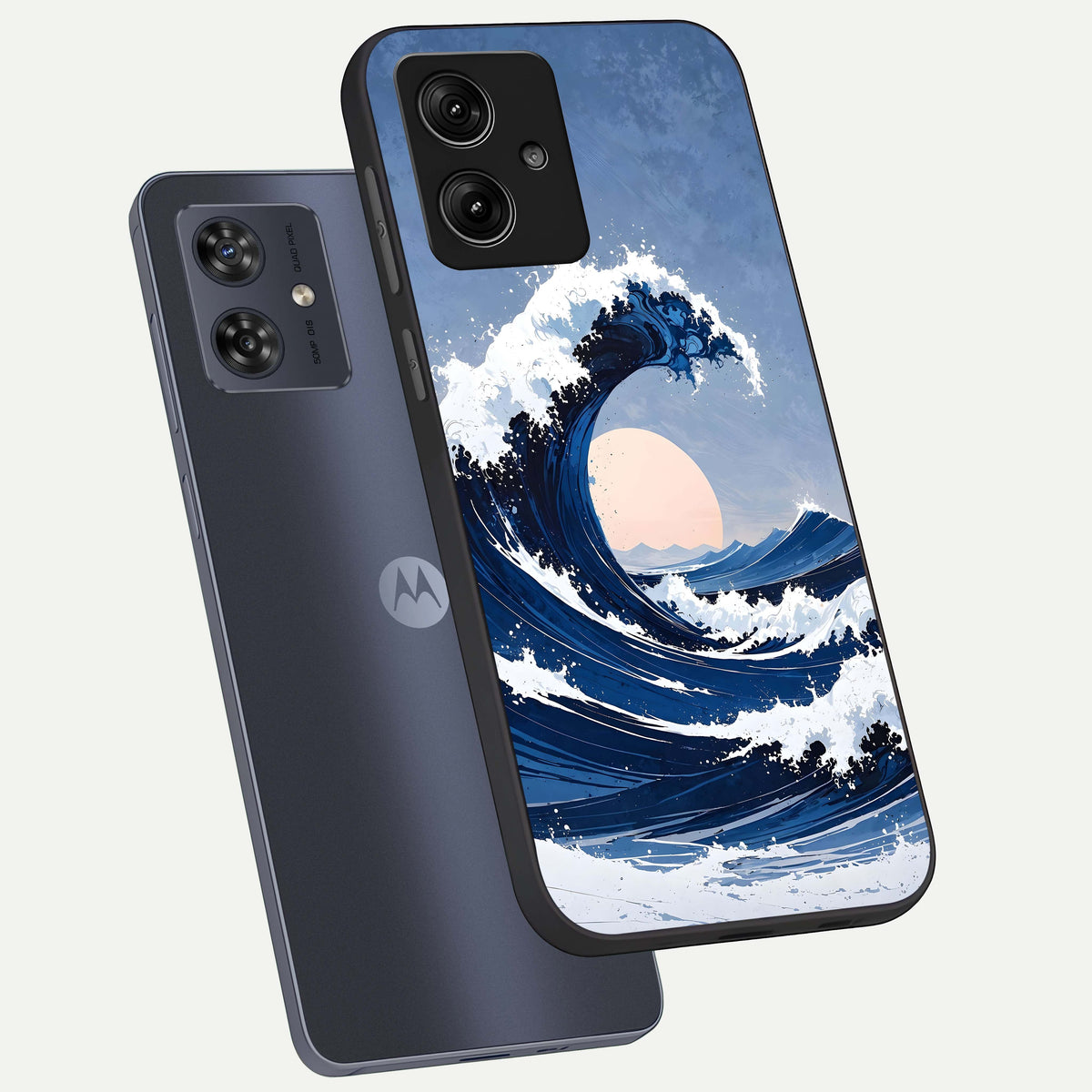  Rising Tide Power phone case For Moto G54 showing premium glass back cover with detailed artwork
