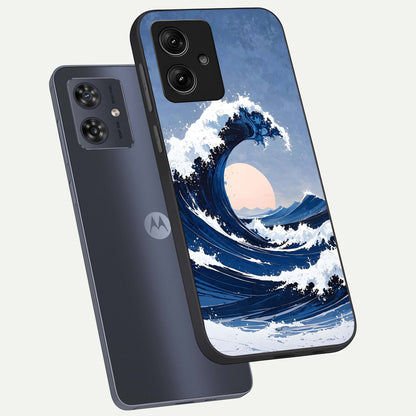  Rising Tide Power phone case For Moto G54 showing premium glass back cover with detailed artwork