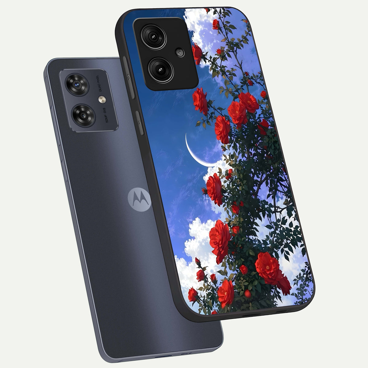  Rose Drift Flowers phone case For Moto G54 showing premium glass back cover with detailed artwork