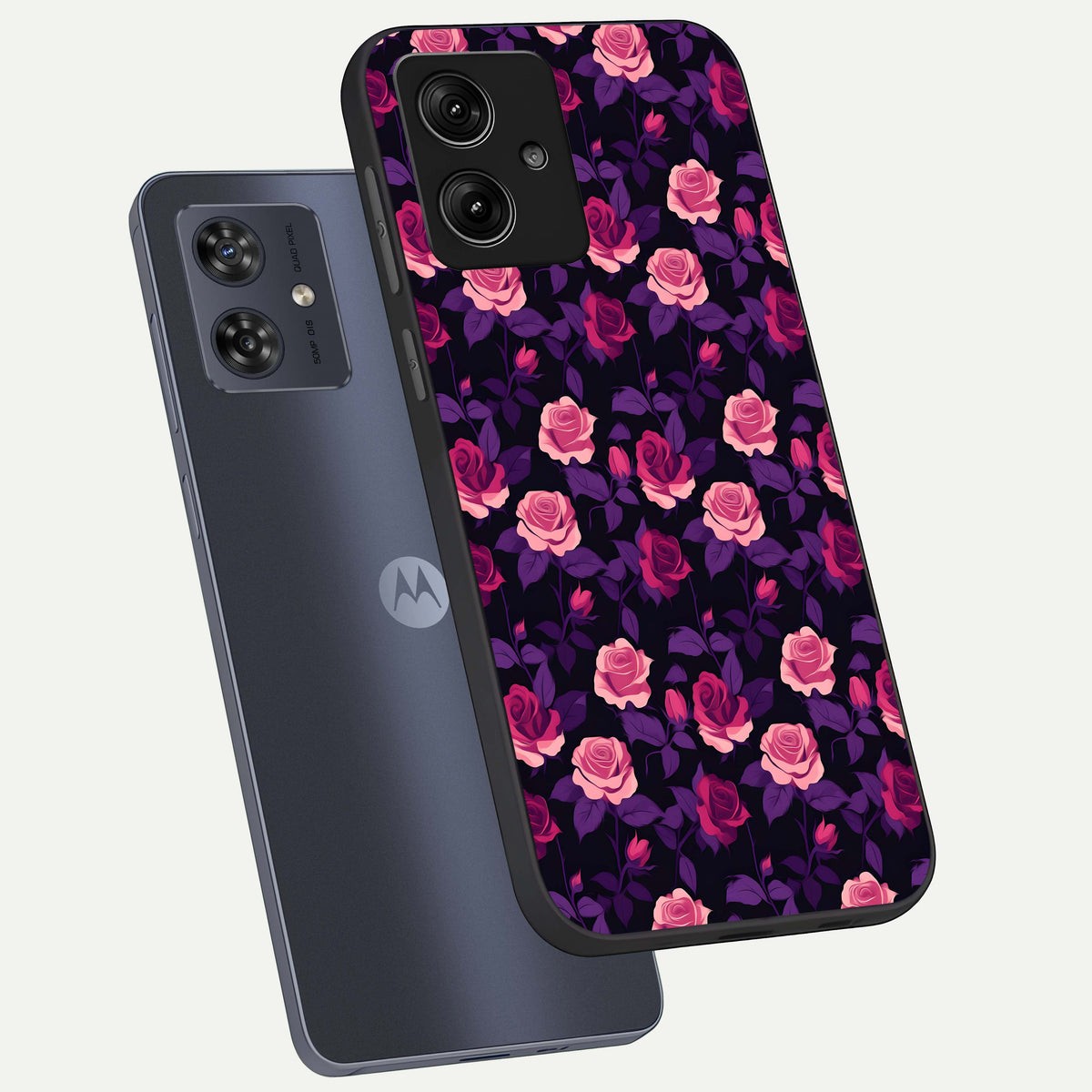 Rose Garden Twilight phone case For Moto G54 showing premium glass back cover with detailed artwork