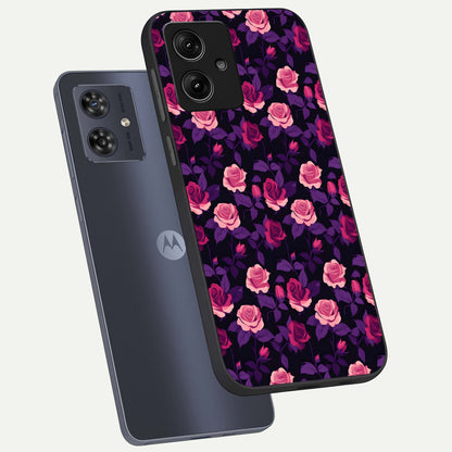  Rose Garden Twilight phone case For Moto G54 showing premium glass back cover with detailed artwork